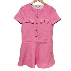 Zara Tweed Mini Dress Womens Small Pink Short Sleeve Blogger Fave Preppy *Flaw