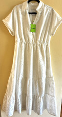 Sam Elderman Sz 14 Eyelet White Dress Midi Length Short Sleeves NWT