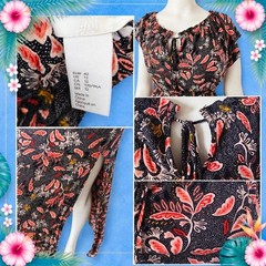 H&M Floral Print Maxi Dress with Tie Front and Side Slit