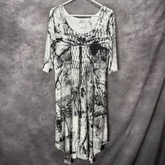 Heyne Bogut Hand Printed Abstract Asymmetric Midi Dress Size 4 Artsy Black White