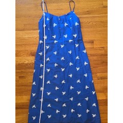 NWT Classic J.Crew Style Embroidered Cotton Midi Slip Dress Blue White Floral