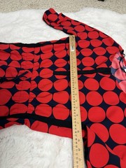 Vanilia Red Blue Polka Dot Pencil Dress V-Neck 3/4 Drawstring Knee 38