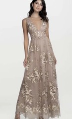 Blush Mark Gold Floral Embroidered Maxi Dress Ladies Wedding Formal XL OX