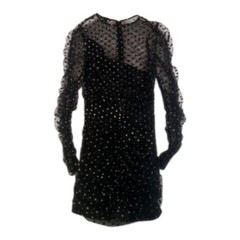 h:ours Zain Polka Dot Metallic Ruched Long Sleeve Mini Dress XS