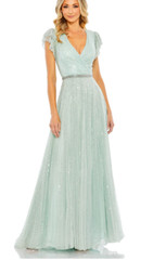 MAC DUGGAL 5502 SEQUINED WRAP OVER RUFFLED CAP SLEEVE SEAMIST GOWN sz 10