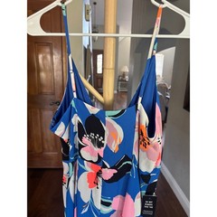 NWT Express Blue Tropical Floral Mini Dress Womens M Surplice Spaghetti Straps