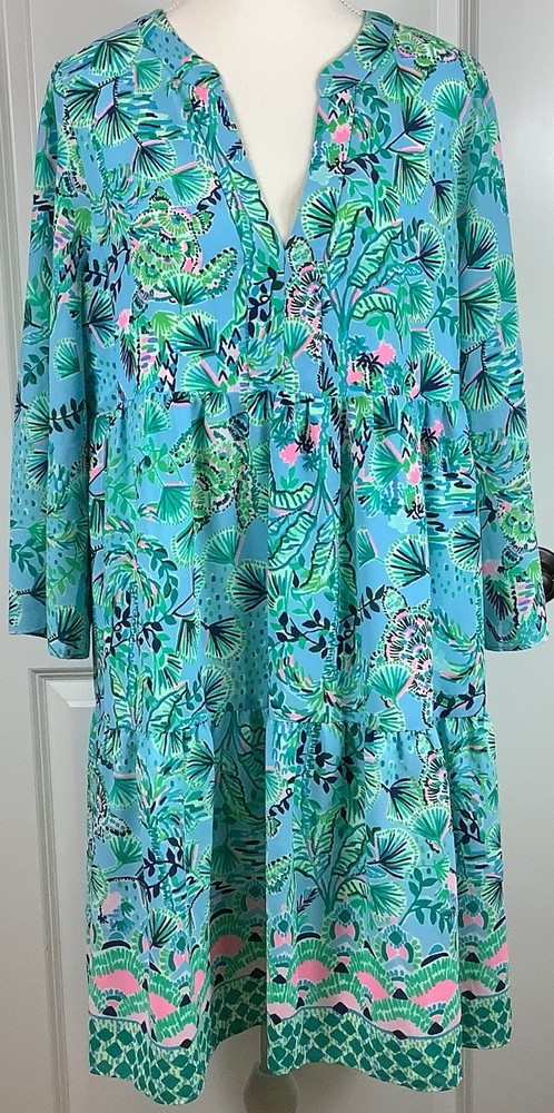 Lilly Pulitzer Martine Dress Size L Mosaic Shells Turtles Lined NWOT
