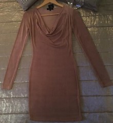 NEW LOOK Short Rose Gold Dress UK 8 XS Metallic Shimmer Nude Pink Fitted Bodycon