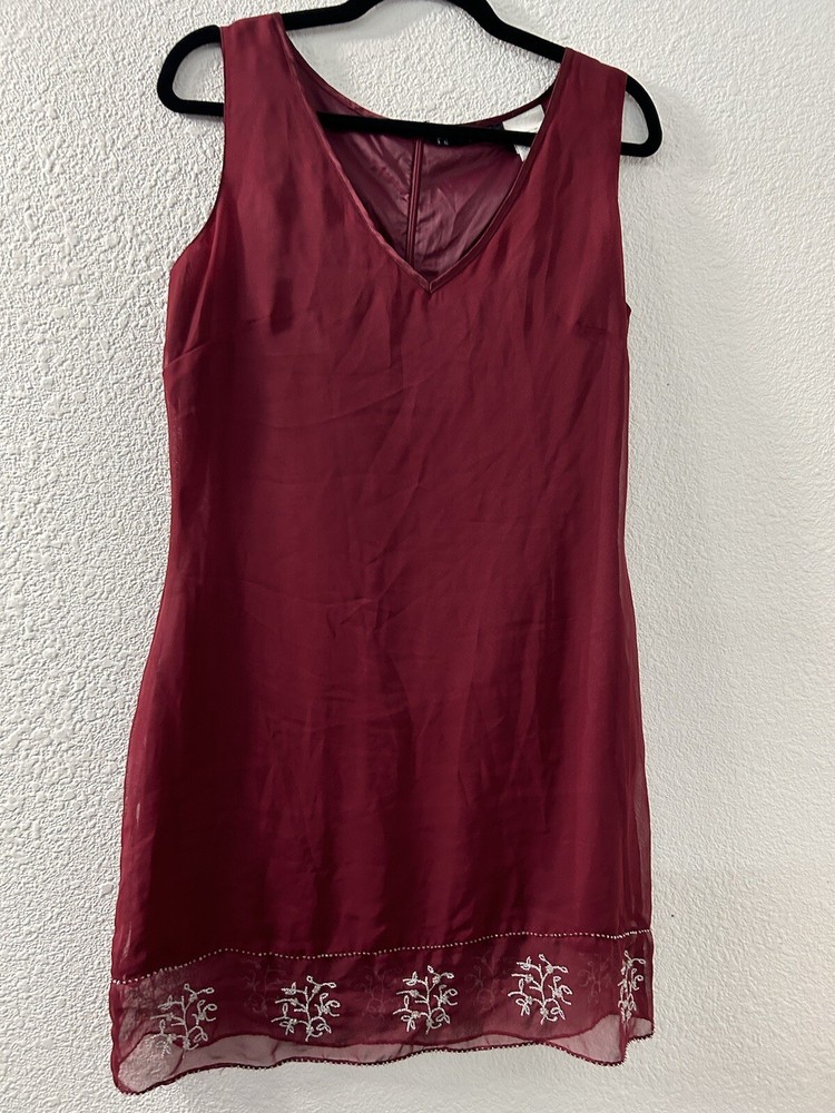 Boutique Europa Womens Burgundy Silver Embroidered Trim Dress Size 10 FairyCore