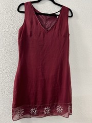 Boutique Europa Womens Burgundy Silver Embroidered Trim Dress Size 10 FairyCore