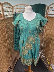 Indian Pakistani Kurta Kurti Chikankari Tunic Trousers Sari Green Medium HAI