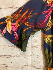 New Look Dress Womens Large Tropical Jungle Dark Florals Bell Sleeve Stretch