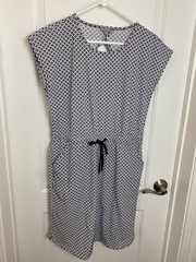 T By Talbots Small Athletic Lightweight Stretch Keyhole Dress Leaf Dot NWT Navy