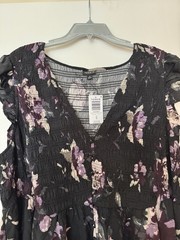 New Torrid Black Monet Floral Challis Smocked Tiered Button Midi Dress 4X #0312