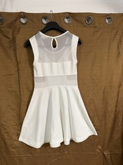 Sans Souci White Mesh Panel Skater Sleeveless Sheer Keyhole Back Dress Size M