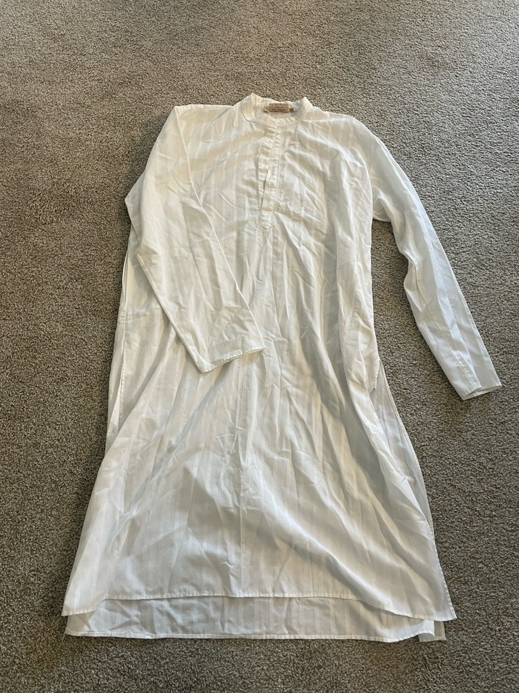 ETHOS White Striped Side Slits Pockets Cotton Rich Long Sleeve Dress Euro 44