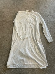 ETHOS White Striped Side Slits Pockets Cotton Rich Long Sleeve Dress Euro 44