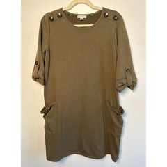 Ophelia Roe Olive Dress • Cozy Tunic with Shoulder Buttons & Slouchy Pockets