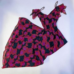 90s 100% Silk Long Bias Cut Beaded Floral Dress UK 12 (US 8 )