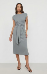 Modern Citizen Fei Organic Cotton Tie-Front Midi Dress – Mineral Clay XS New