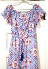 Maurices sz SMALL LONG BOHO Peasant Dress Blue Red Yellow Beige Hi Low Hem EUC