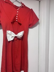 SHEIN Red Mock Neck Puff Sleeve Cut-Out Back Mini Dress Bow/Button Size S