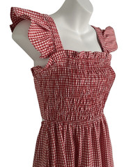 Sim & Sam Red Gingham Size M Smocked Midi Dress