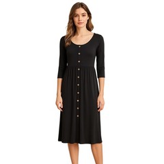 Y2K Button Front Babydoll Dress Lined Long Sleeve Quiet Luxury Minimalist L