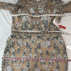 NWT $798 Mac Duggal [ 14 ] Floral Embroidered Long Sleeve Trumpet Gown Nude Q624