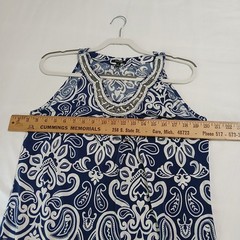 Apt 9 Small Halter Style Beaded Rounded-v-Neck Royal Blue White paisley A-line