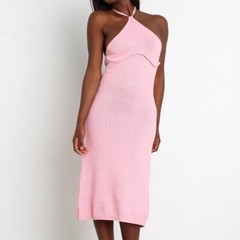 New PETAL AND PUP Jaynie Knit Midi Halter Dress Pastel Pink Bodycon Size 4