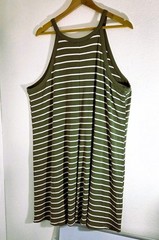 Old Navy Women&rsquo;s Olive Green White Striped Ribbed Halter Tank Dress Size 2XL