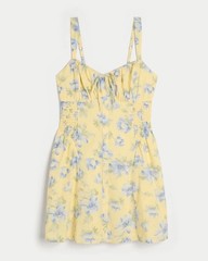 Hollister Sofia Button Front Mini Dress Yellow Floral XL Petite