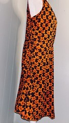 CAbi Black Midi Dress with Bright Orange Floral Print- Reversible