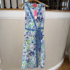 NWT LILLY PULITZER $248 WRAP DRESS TROPICAL GREEN BLUE WHITE TANK 4/Small