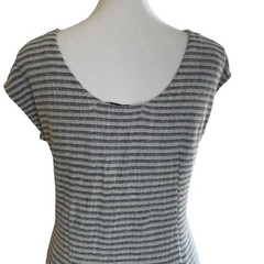 Disigual Jackson Boucle Stripe Gray White Dress Lace Applique Stretch Size XL