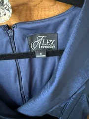 Alex Evenings Navy Ruched V-Neck 3/4 Sleeve Sheath Knee Dress Size 6