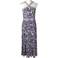 BODEN Paisley Halter Maxi Dress Pockets D0173 US 8R UK 12R Red Blue Cross Front