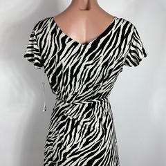 VTG 90s Spago black white zebra printed short sleeve Wrap casual dress 8 NWT