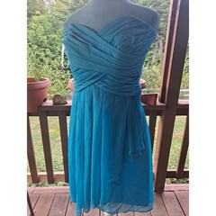 David&rsquo;s Bridal Teal Draped Solid Polyester Off The Shoulder Knee Length Dress 10