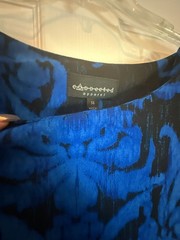 Connected Apparel Blue and Black Damask Ruched Sheath Dress