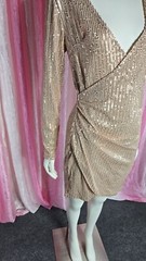 Sequin Gold Wrap Ruched Stretch Lined Club Party Cocktail Dress Size Medium
