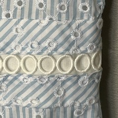 Calvin Klein Women 12 Blue White Seersucker Eyelet Fit Flare Cotton Dress Preppy