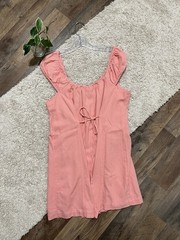 American Eagle Size Medium Pink Linen Blend Button Front V-Neck Mini Dress