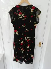 Vintage Etam Size 16 Dress Mesh Midi Wrap Effect Black Red Green Floral 90s Y2K