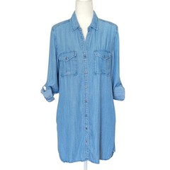 Philosophy 100% Tencel Denim Chambray Shirtdress w Roll Tab Sleeves and Pockets