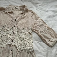 Axes Femme Long Cream Lace Button Up Dress Bridal Boho Size M Japan