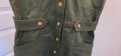 Loft Olive Green Button-Front Utility Dress with Cap Sleeves