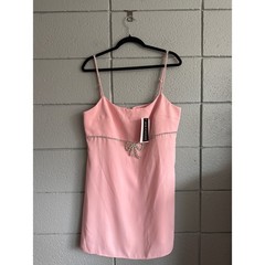 NWT Womens Sachin & Babi Scoop Neck Pink Bow Satin Mini Dress Coquette Glam sz L