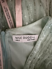 NWT 5502 Mac Duggal Sequined Wrap Over Ruffled Cap Sleeve Gown Seamist Size 6